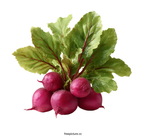 [Transparent Background PNG]Fresh Red Radishes with Green Leaves