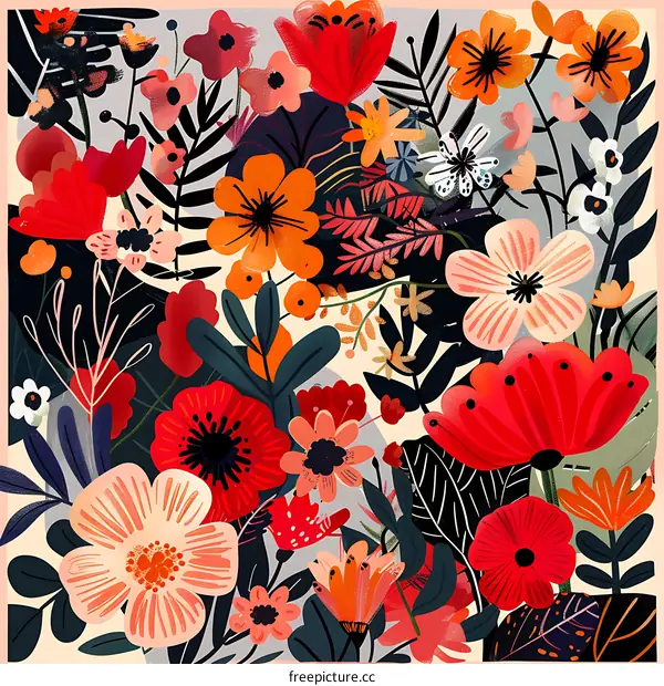 Floral Pattern With Various Colors And Shapes