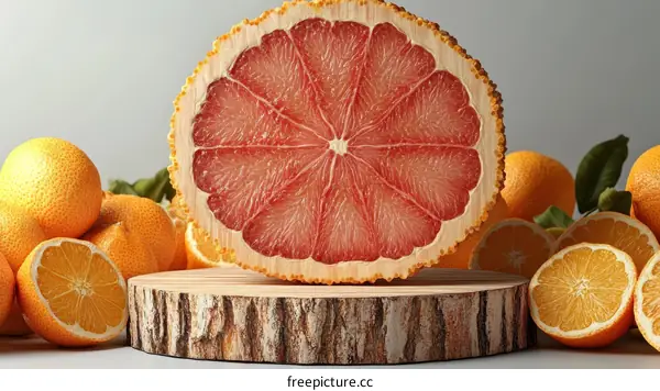 Close-up of a Grapefruit Slice with Oranges