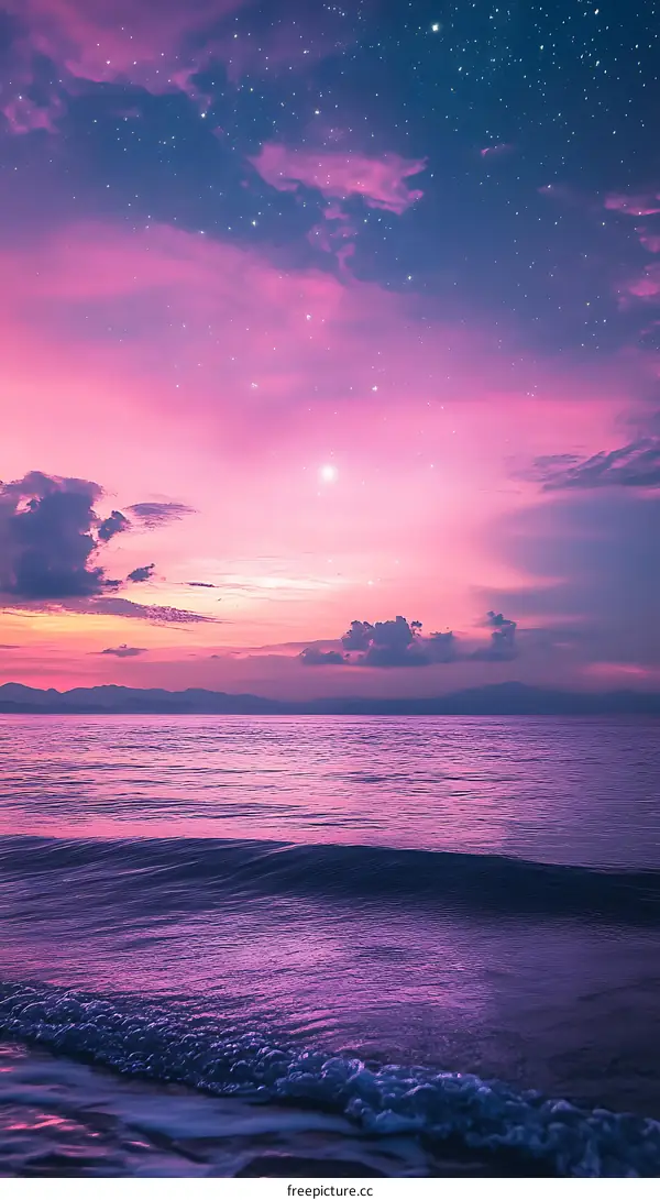 Pink Sky and Sea Sunset with Stars