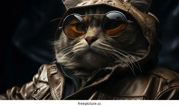 A cool cat wearing sunglasses and a leather jacket