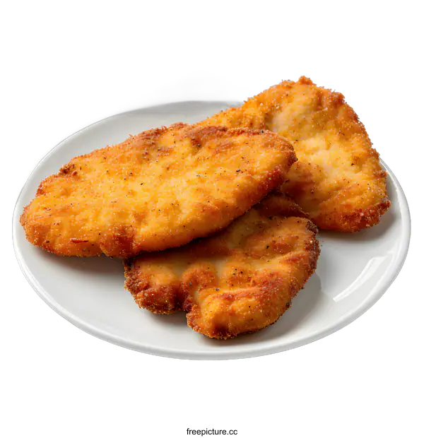 [Transparent Background PNG]Three pieces of fried chicken breast on a plate