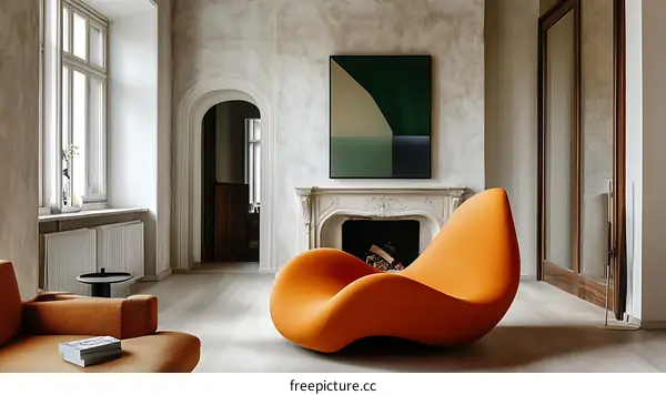 Modern Interior Design Living Room with Orange Furniture