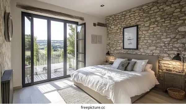 A Cozy Country Bedroom with Large Windows