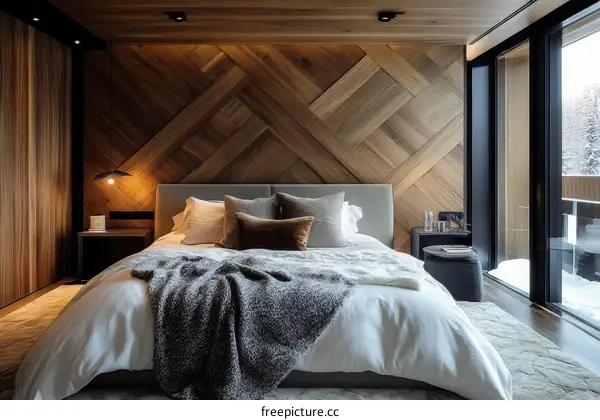 Modern Luxury Bedroom with Wooden Wall Accents
