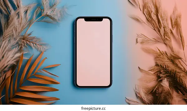 Minimalist Phone Mockup With Dried Palm Leaves