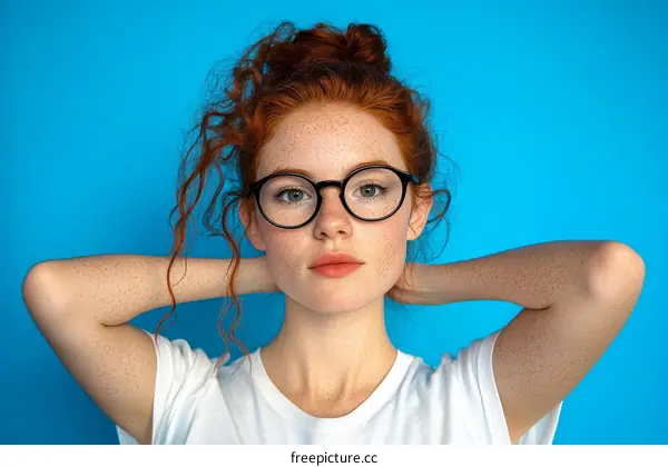 Portrait of a Young Woman with Red Hair and Glasses