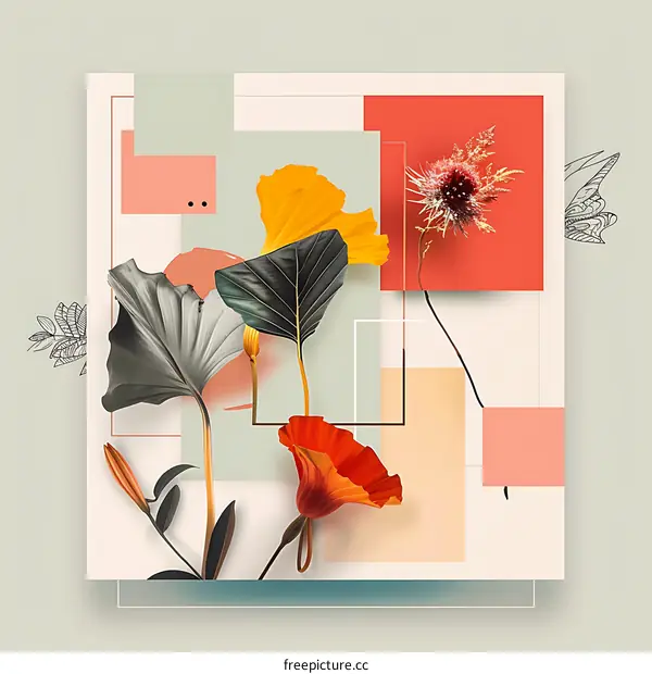 Abstract Floral Collage with Geometric Shapes