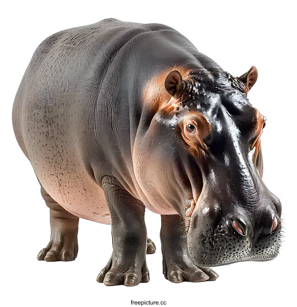 [Transparent Background PNG]A large hippopotamus stands on a white background