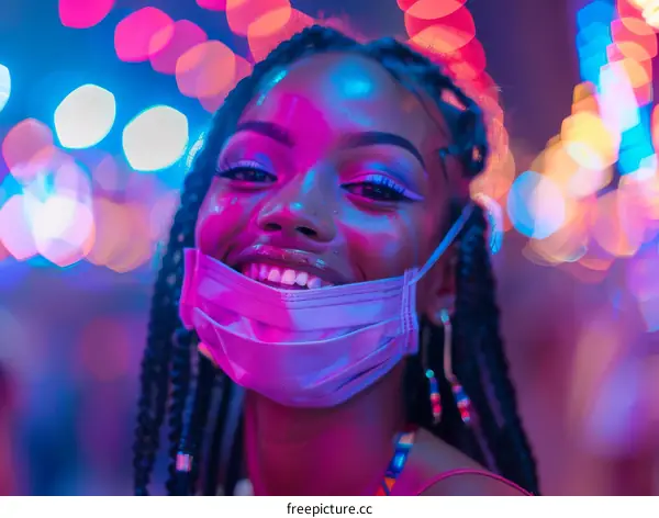 Portrait of a young African woman wearing a mask