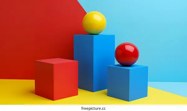 Abstract Minimalist Geometric Shapes with Red, Yellow and Blue Colors