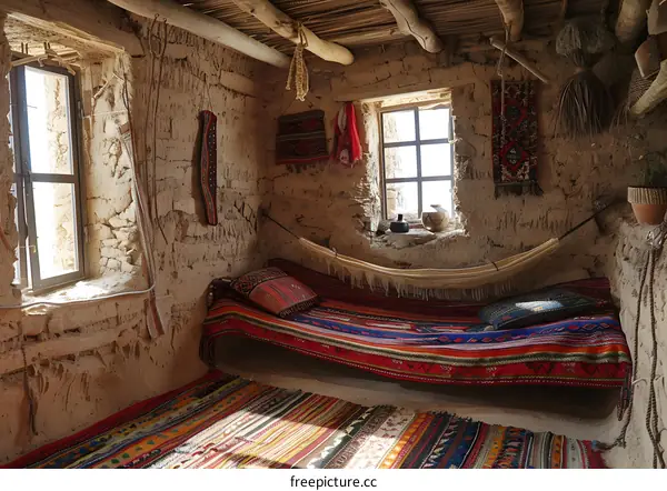 Interior of a traditional mud brick house in a village in Iran