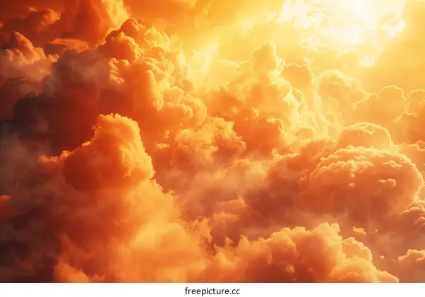 Bright orange cloudscape with sunlight shining through