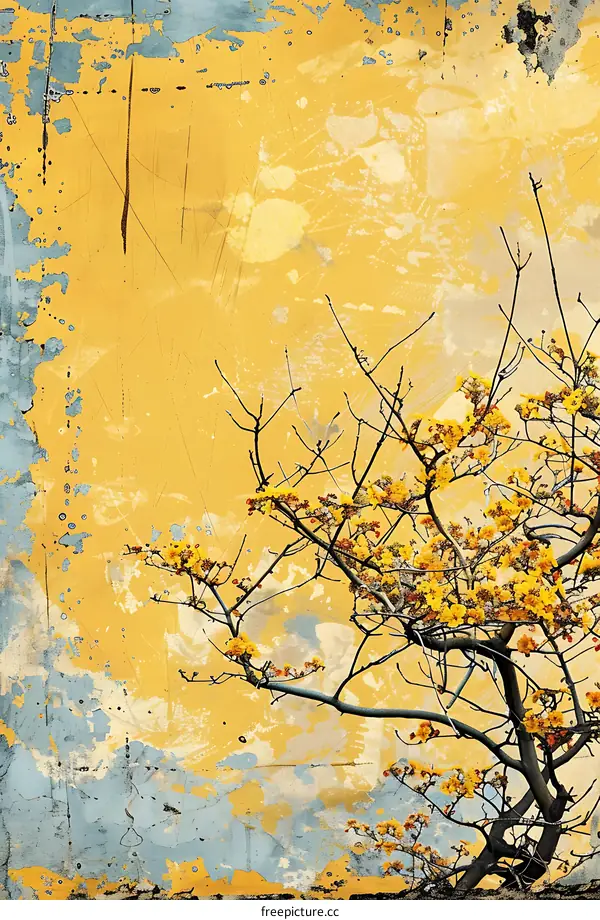 Yellow Flowers on a Branch with a Grunge Background