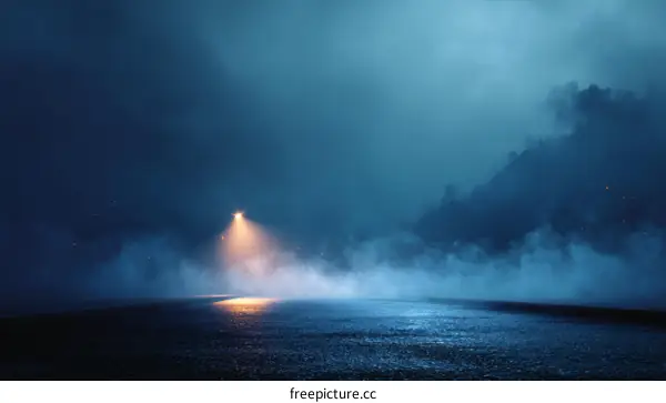 Mysterious Night Foggy Lake Scene at Night