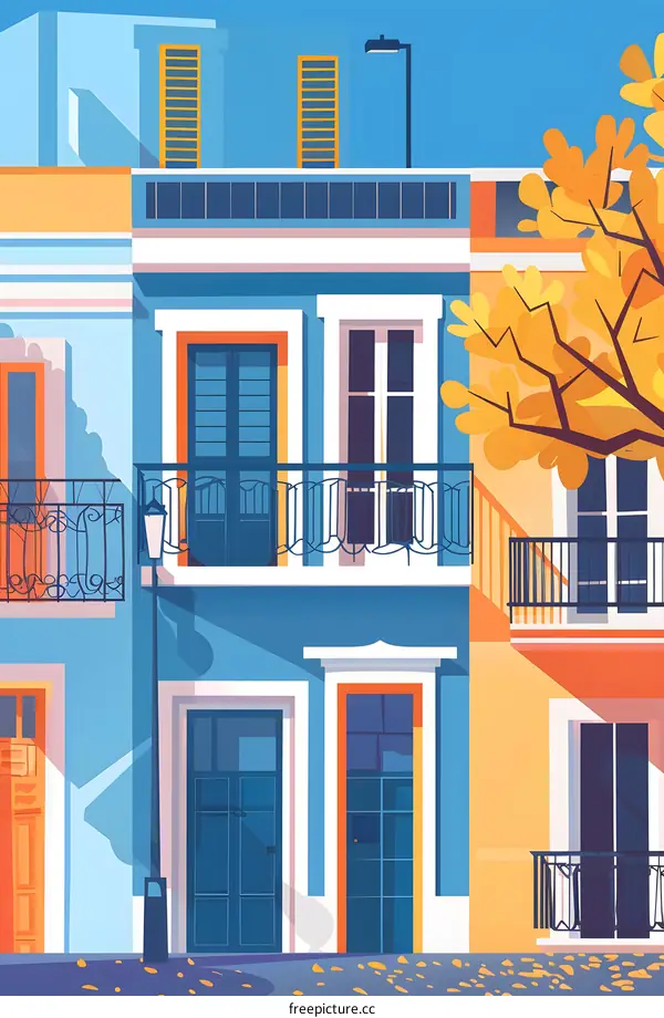 Colorful Townhouse Building Facade Illustration