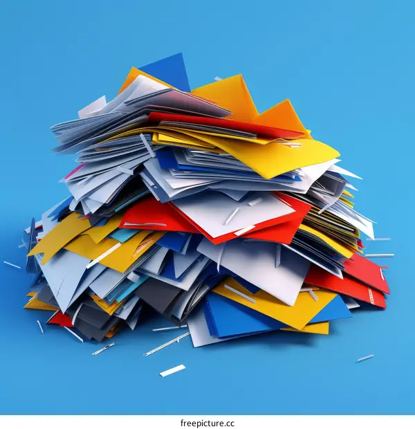 Overwhelmed by Paperwork: A Pile of Colorful Folders and Documents