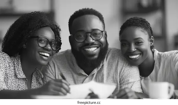 Three Black People Smiling and Happy