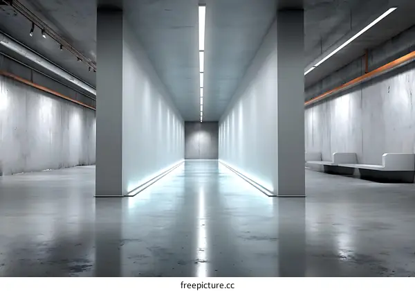 Modern Concrete Corridor with LED Lighting