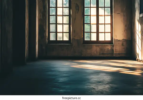 Sunlight Through Windows In Abandoned Building