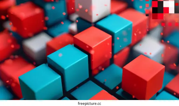 Red, Blue, and White 3D Cubes