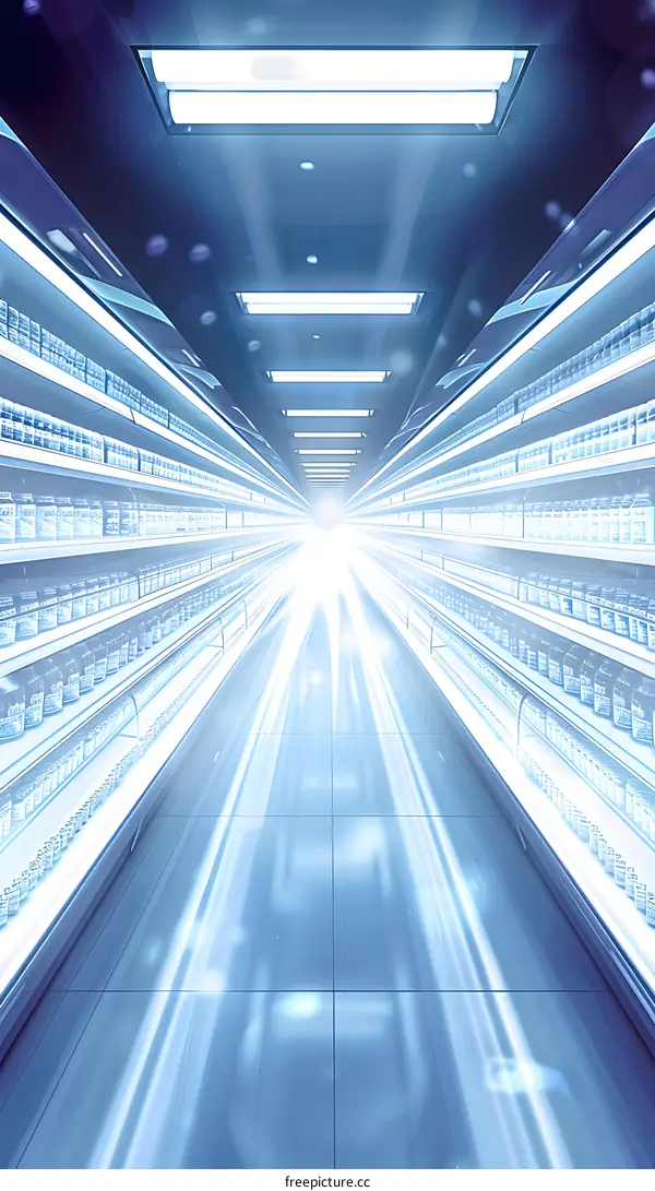 Empty Supermarket Aisle With Bright Lights