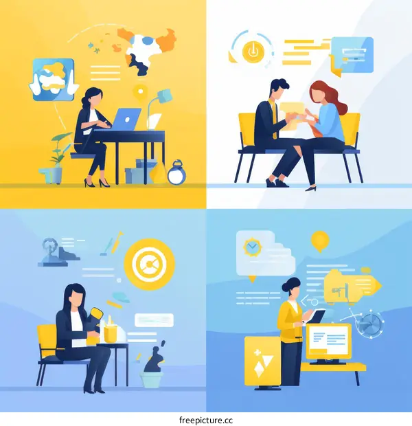 Illustrations of People Working on Computers