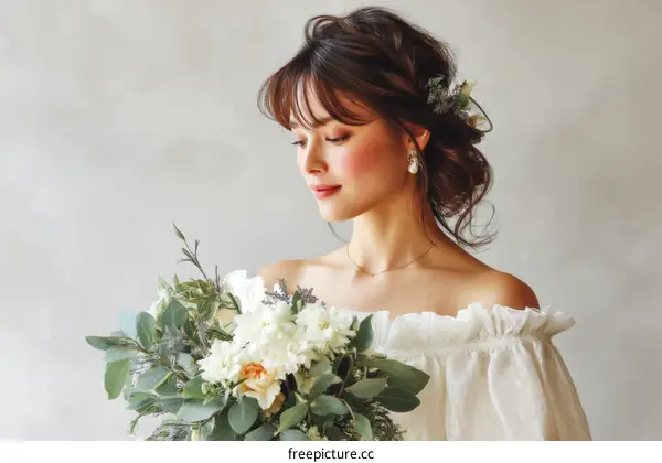 Elegant Wedding Bride with Floral Bouquet