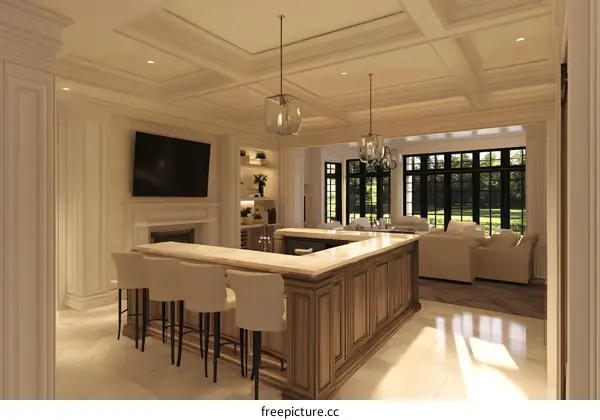 Modern Kitchen Island Design with Wooden Cabinets