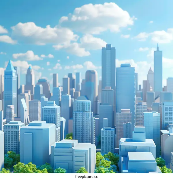 Blue and white cityscape