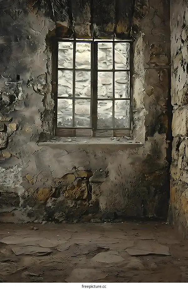 Old Stone Building Window With Rusty Bars