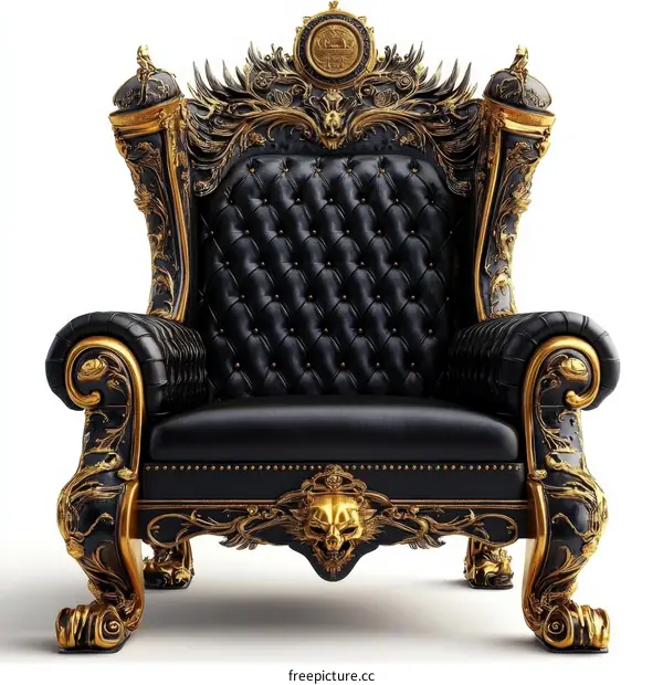 Ornate Black Leather Throne Chair