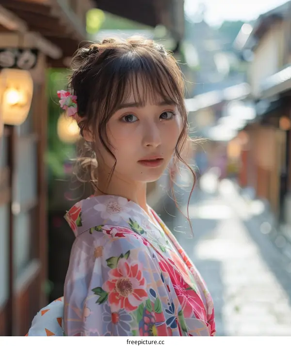 Asian Woman in Traditional Japanese Kimono
