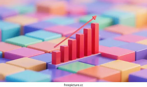 Colorful Bar Chart with Rising Arrow Showing Growth Trend
