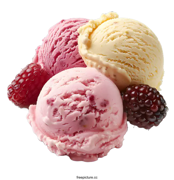 [Transparent Background PNG]Ice cream scoops with berries