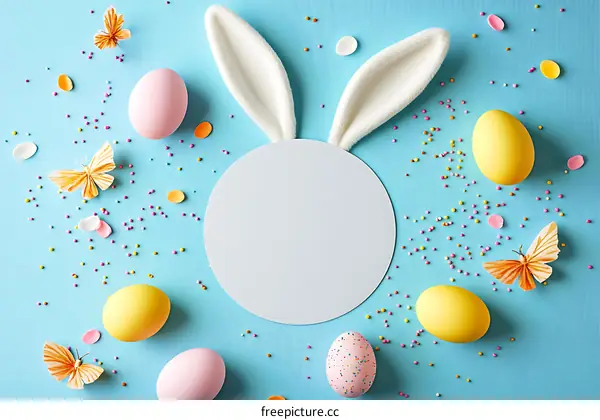 Easter Decorations with Colorful Eggs and Butterflies