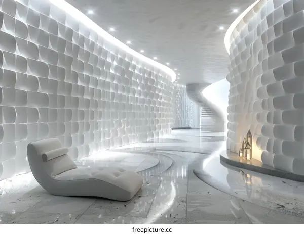 Modern White Interior Design with Futuristic Lounge Chair