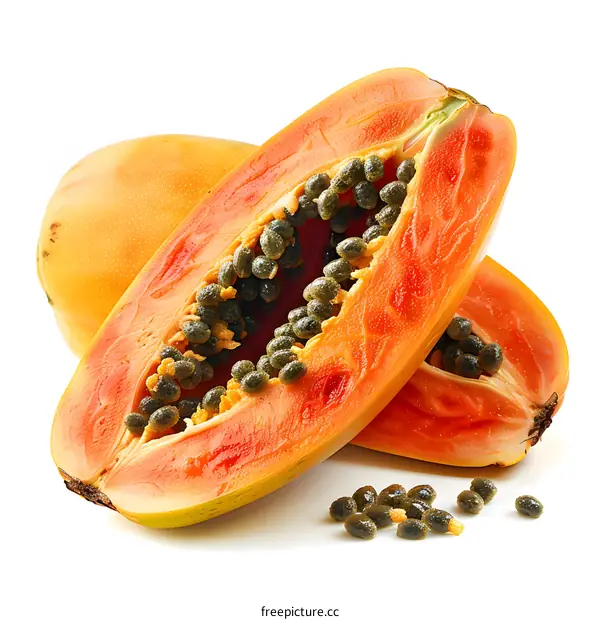 papaya halves and seeds