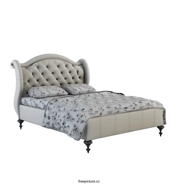 [Transparent Background PNG]White Bed Frame With Pillows and Sheets