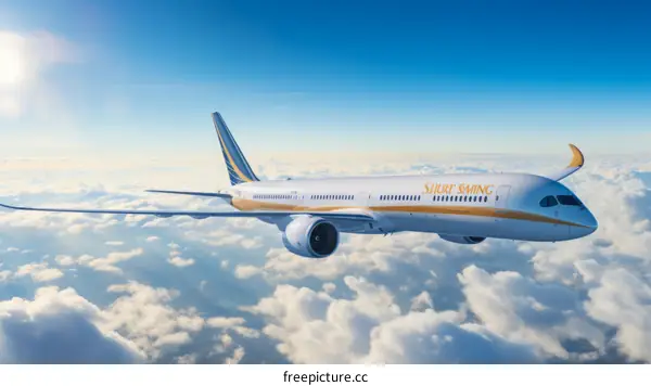 Modern Airplane Soaring Above Clouds