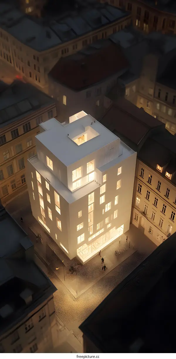 Modern White Building Architecture Model Night