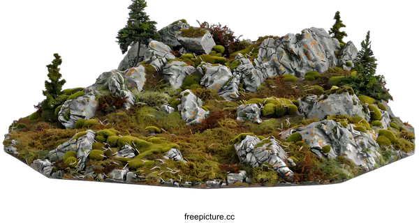 [Transparent Background PNG]Green Mossy Rock Mountain Landscape Illustration