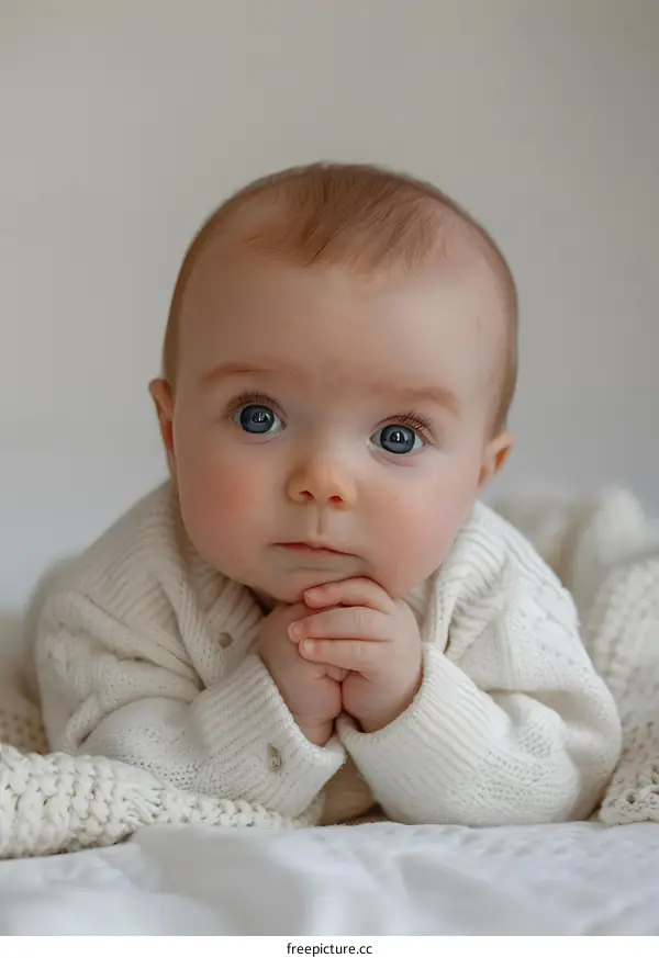 Baby in white sweater