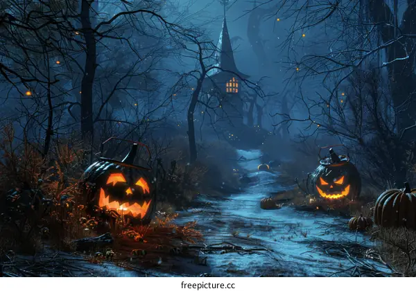 Spooky Halloween Jack-o'-Lantern in the Forest