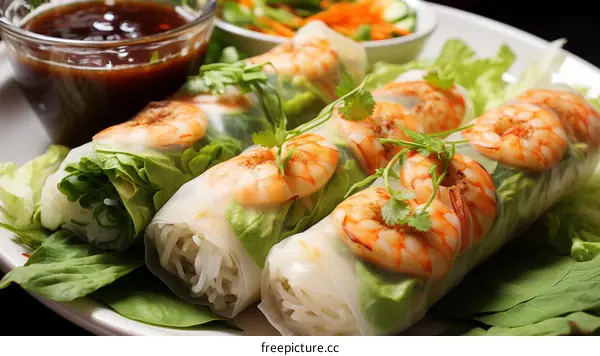 Fresh and delicious Vietnamese spring rolls with shrimp, vegetables, and rice noodles