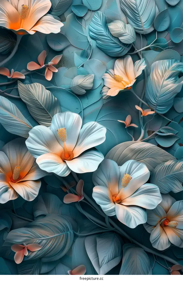 Floral 3D Wall Art Design with Teal Background