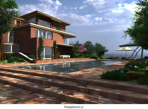 Modern Brick House with Pool and Garden