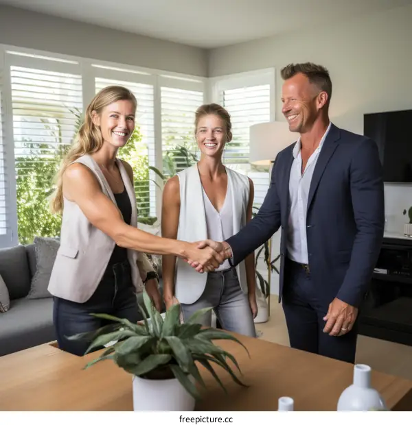 Business handshake agreement with a diverse group of people