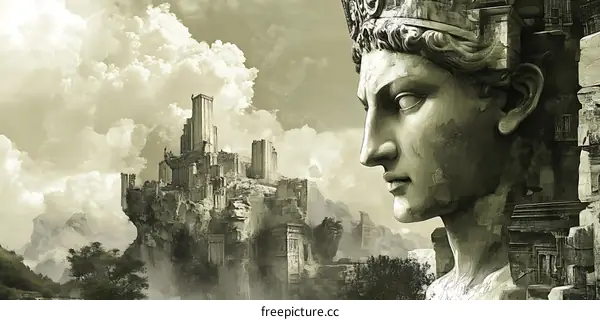 Ancient Ruins and a Stone Statue of a Woman