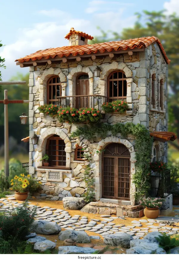 Charming Stone Cottage Exterior Illustration